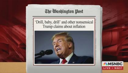 Image of Washington Post headline "'Drill, baby, drill' and other nonsensical Trump claims about inflation"