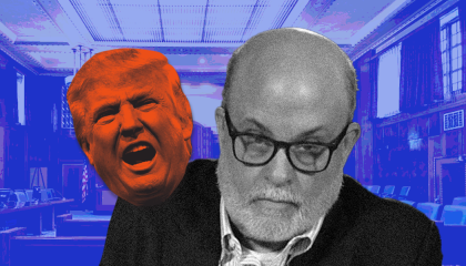 Mark Levin and Donald Trump in the foreground of a state legislature